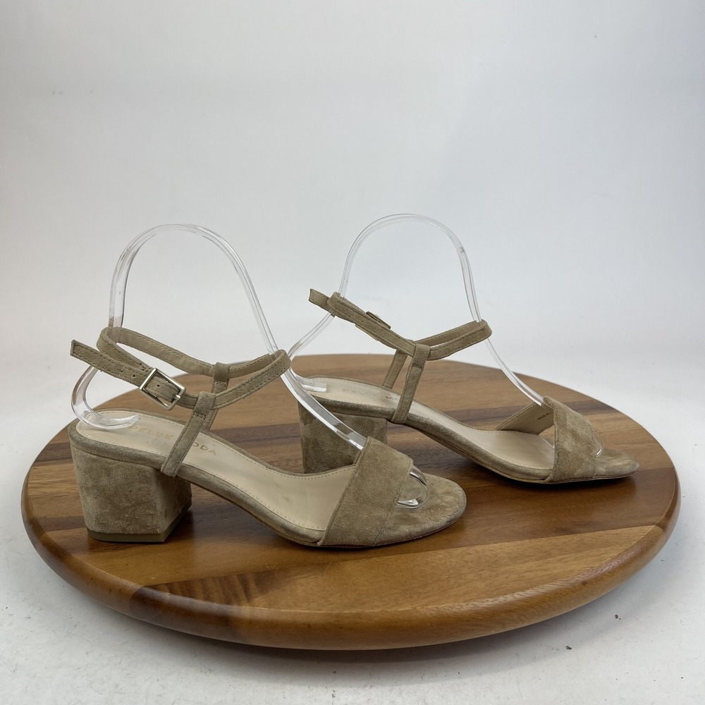 Womens Pelle Moda Alicia Beige Suede Ankle Strap Low Heeled Sandals‎ Size 5.5 M